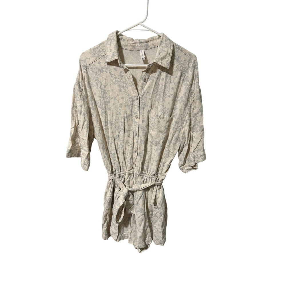 Gentle Fawn Size Large Floral Linen Blend Romper Button Front Tie Waist